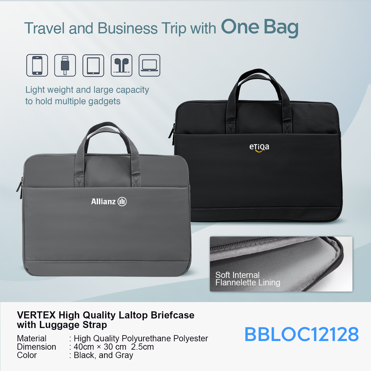 VERTEX High Quality Laptop Briefcase with Luggage Strap 2