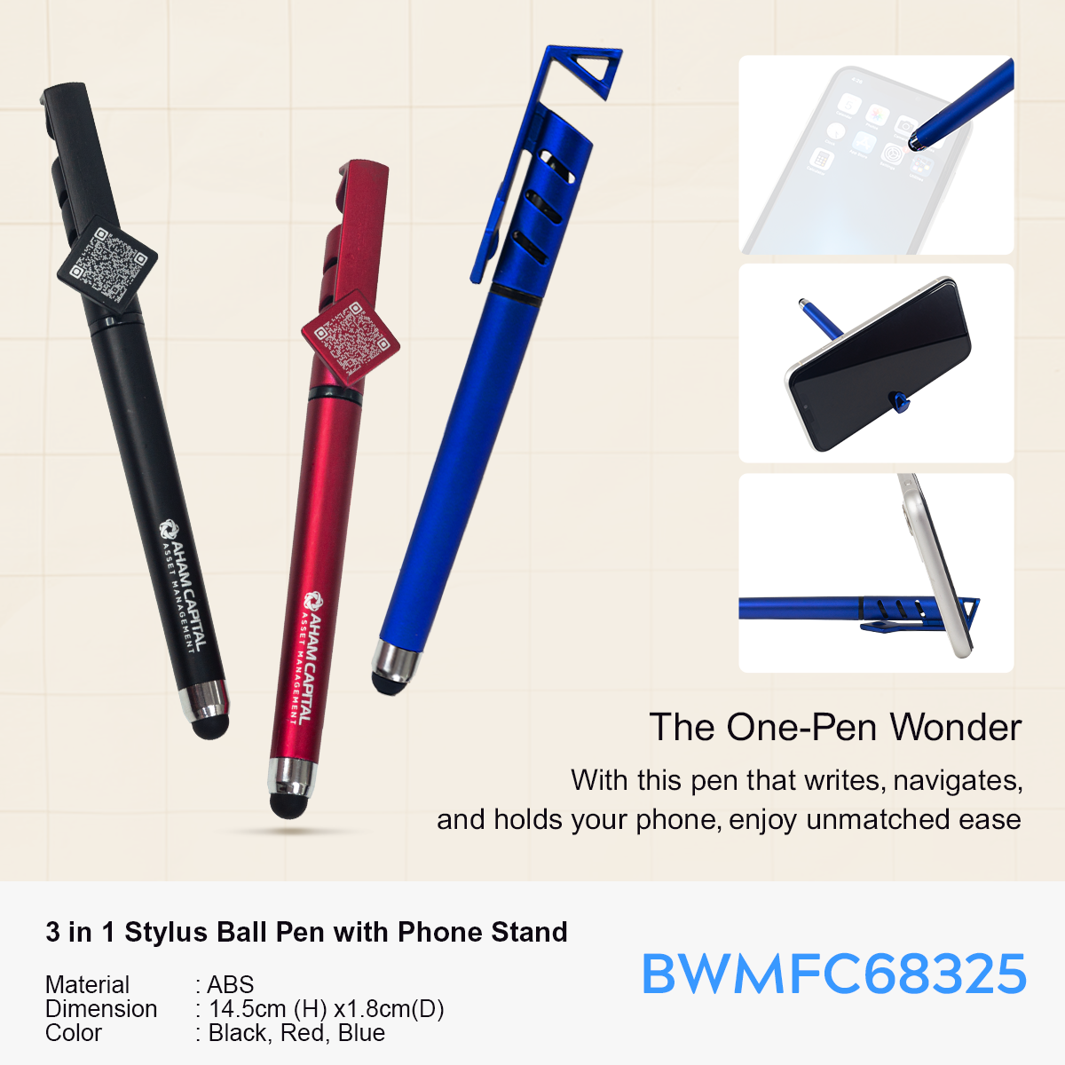 3 in 1 Stylus Ball Pen with phone stand 2